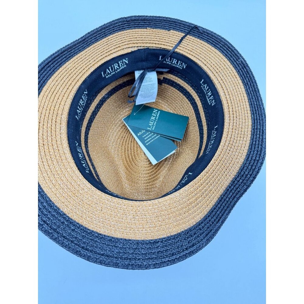 RALPH LAUREN striped paper adjustable women's fedora hat - NATURAL/BLACK - Picture 6 of 6